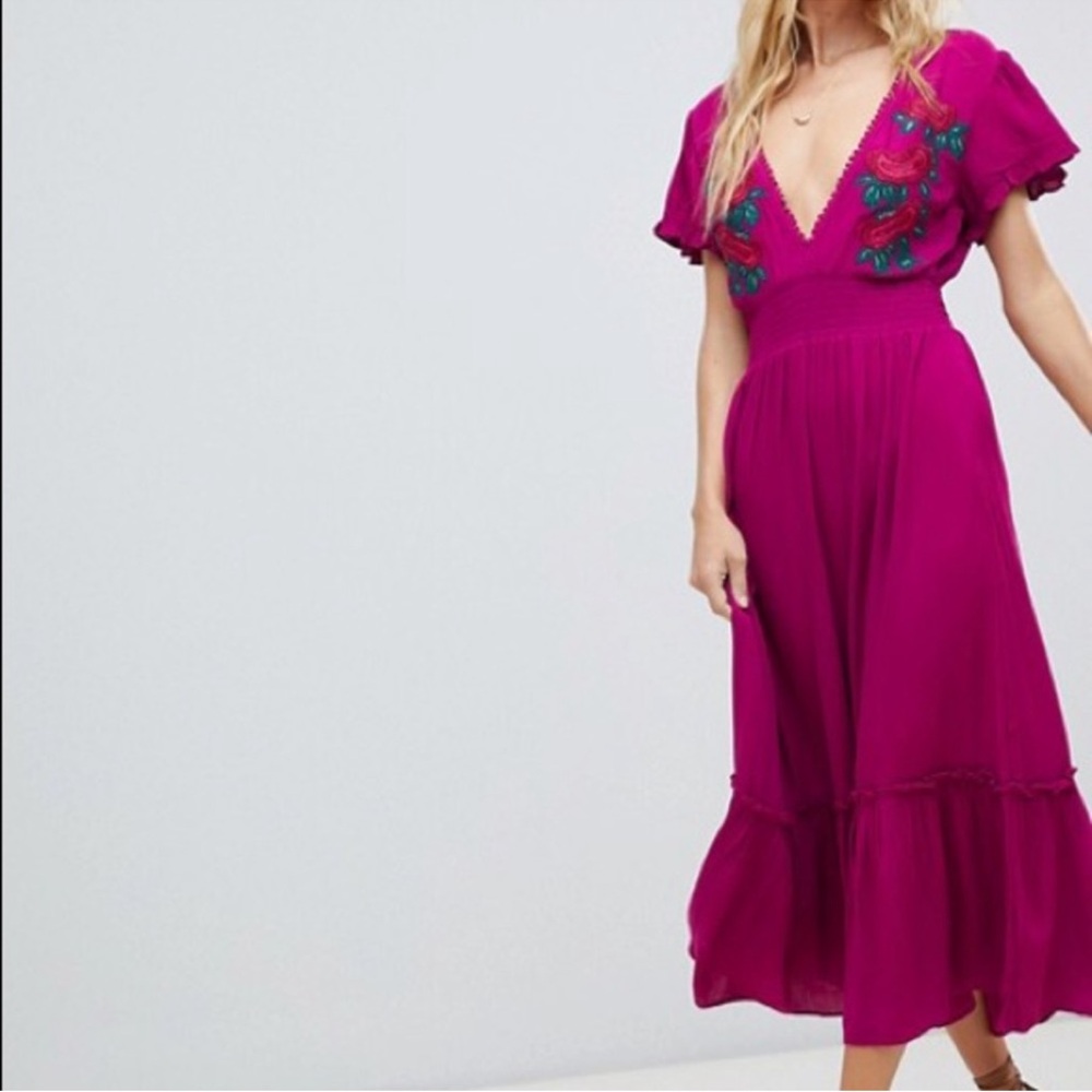 Cleobella Fuchsia Dress with Floral Embroidery